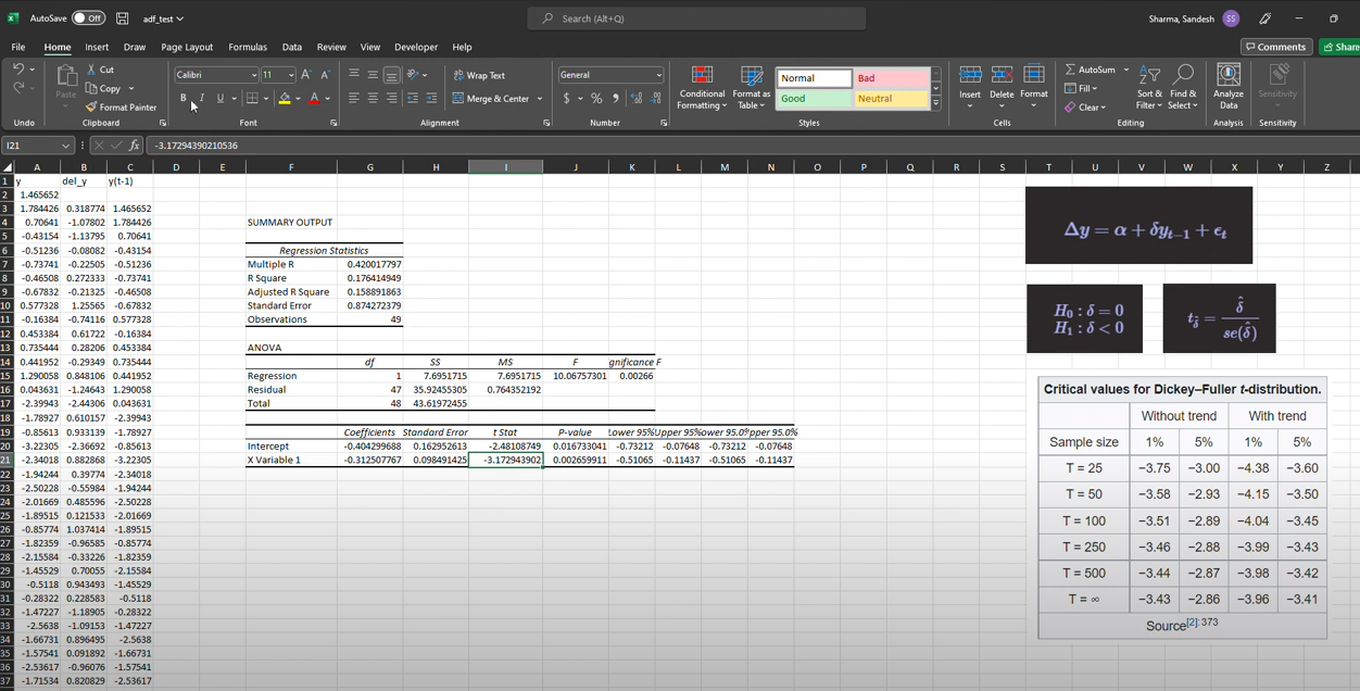 Excel ADF Test